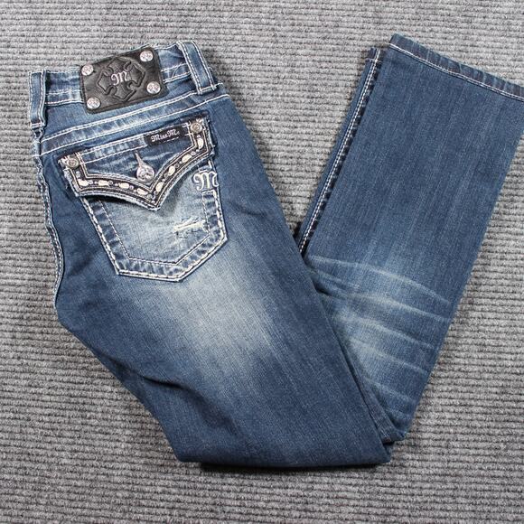 Miss Me Jeans Womens 26 Blue Signature Straight Embellished Flap Pockets - Picture 1 of 9
